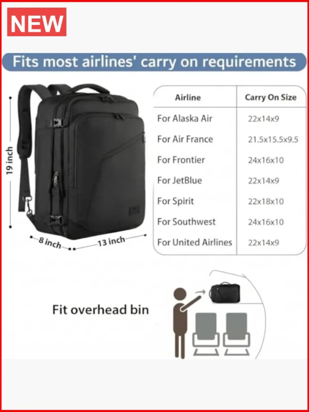 Extra Large Travel Backpack Expandable 40L Carry On Weekender Water Resistant